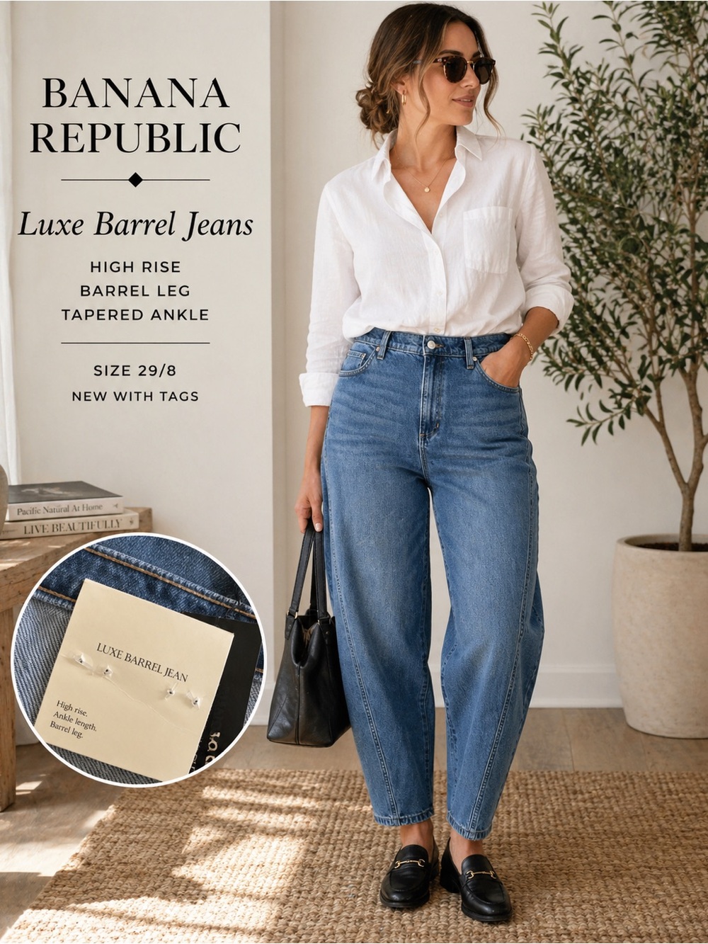 Banana Republic Luxe Barrel Jeans NWT High Rise Tapered Leg 29/8